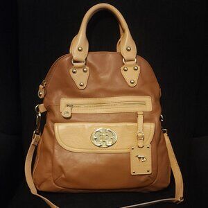 Emma Fox Classic Brown & Tan Leather Foldover Tote